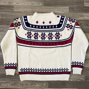 Vintage JC Penny Acrylic Knit Sweater Women’s Medium Fair Isle Nordic White Red